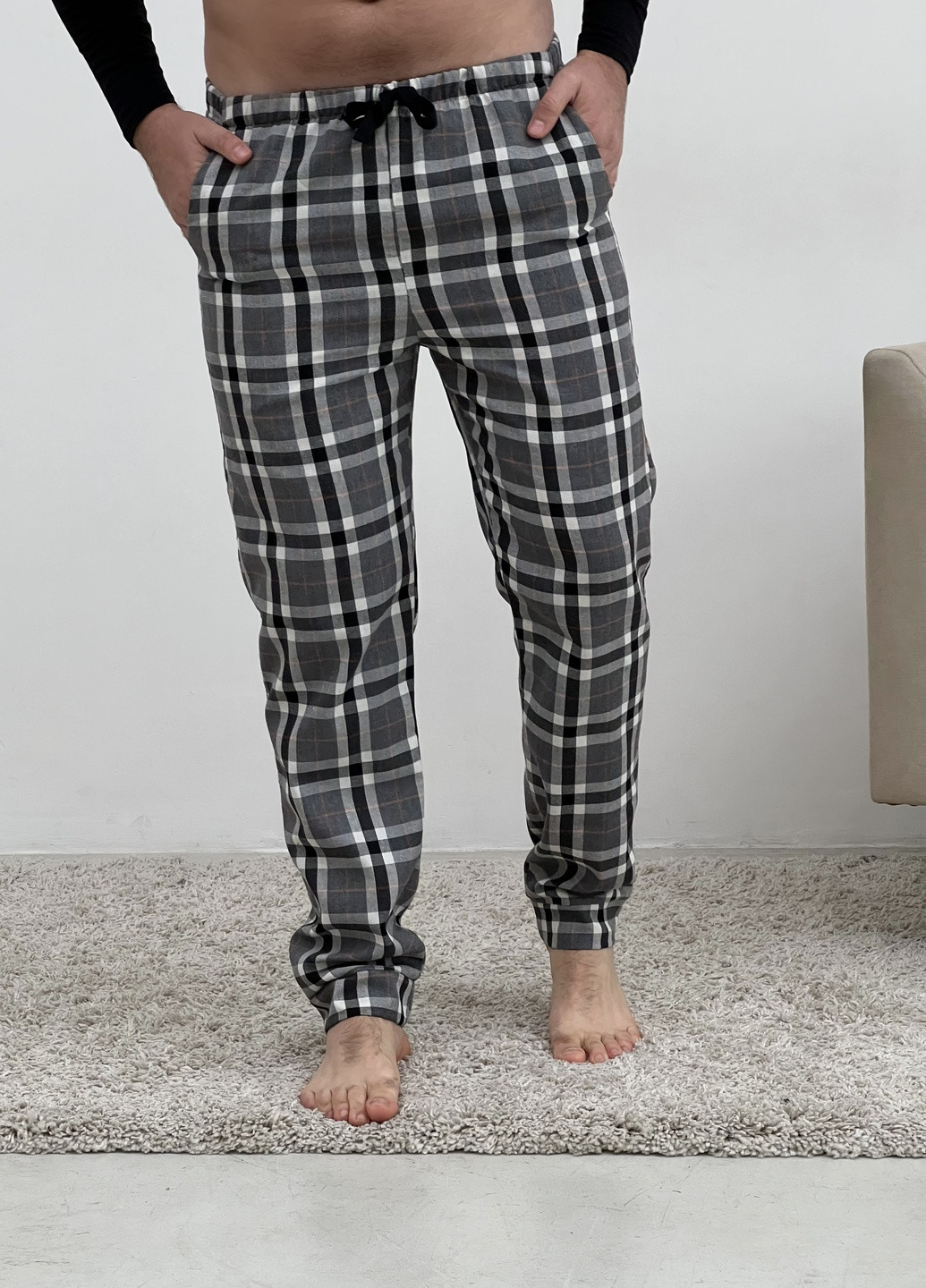 Мужские пижамные штаны в клетку серые Cosy (257298945)