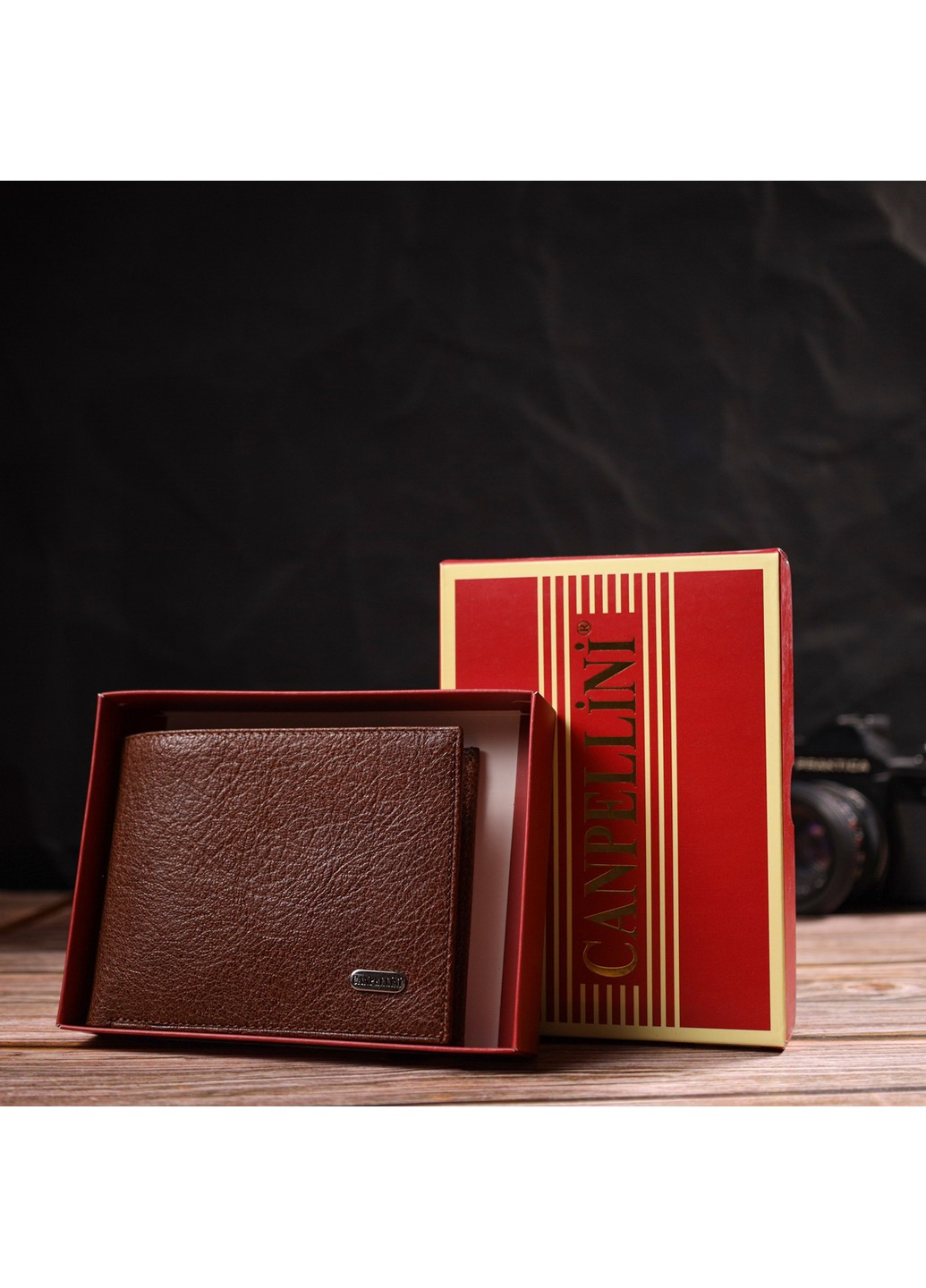 Бумажник для стильных мужчин без застежки из натуральной кожи 21765 Светло-коричневый Canpellini (259874066)