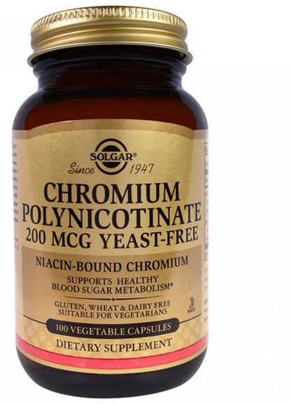 Chromium Polynicotinate 200 mcg 100 Veg Caps Solgar (256720429)