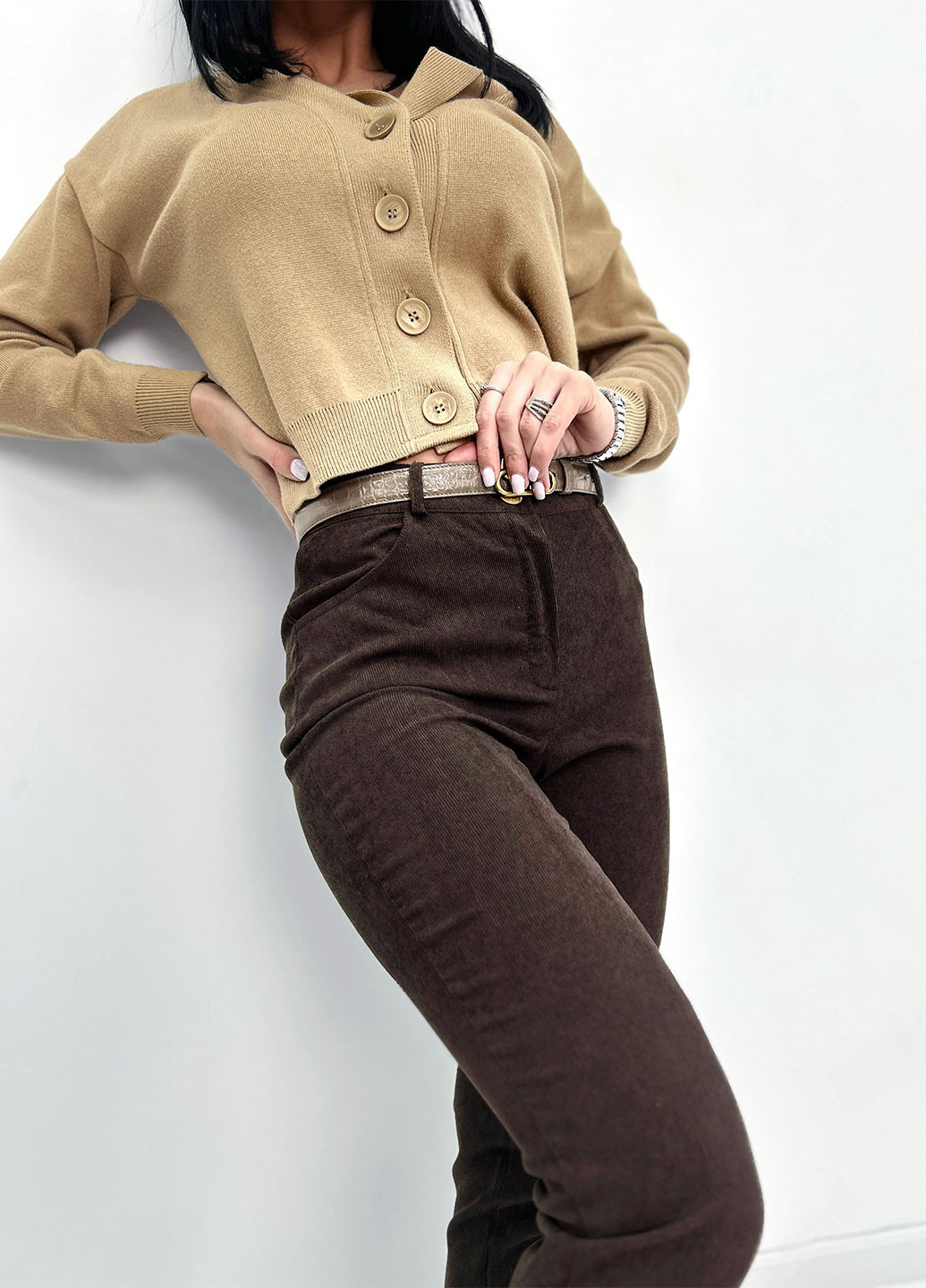 Коричневые классические, повседневный, кэжуал укороченные, прямые брюки Fashion Girl