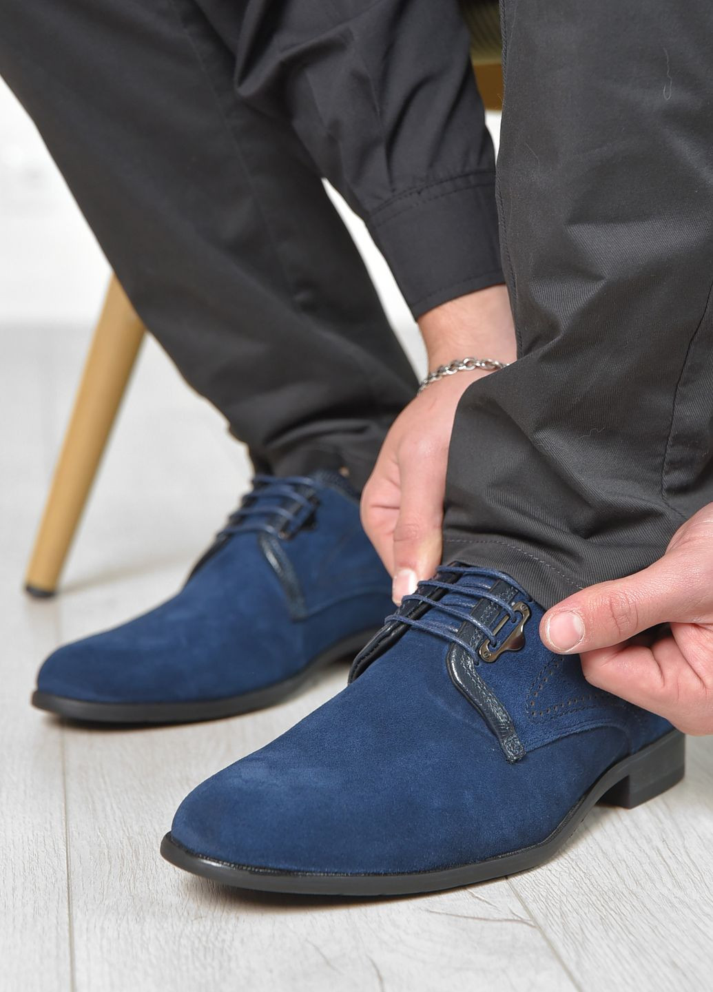 Синие классические туфли мужские синего цвета Let's Shop на шнурках
