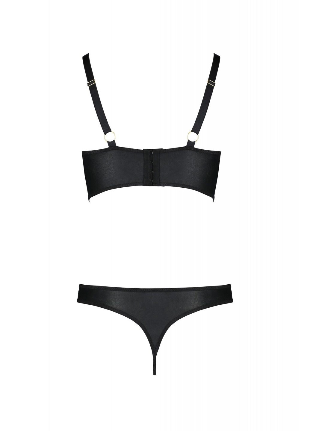 Черный комплект из экокожи alwia bikini, с люверсами и ремешками, бра, трусики Passion