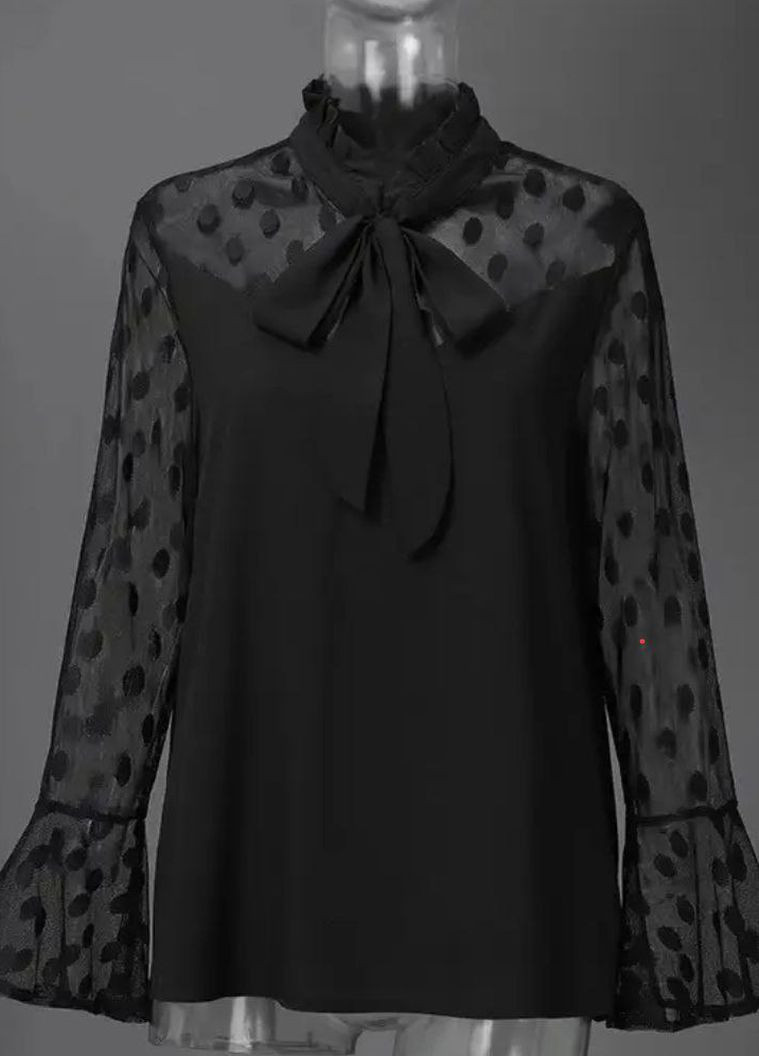 Черная демисезонная блузка женская черного цвета с баской Let's Shop