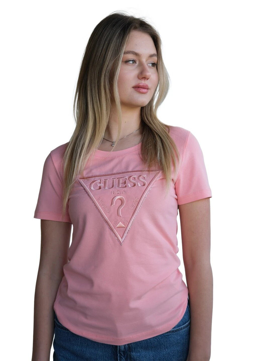 Персикова літня футболка жіноча з коротким рукавом Guess