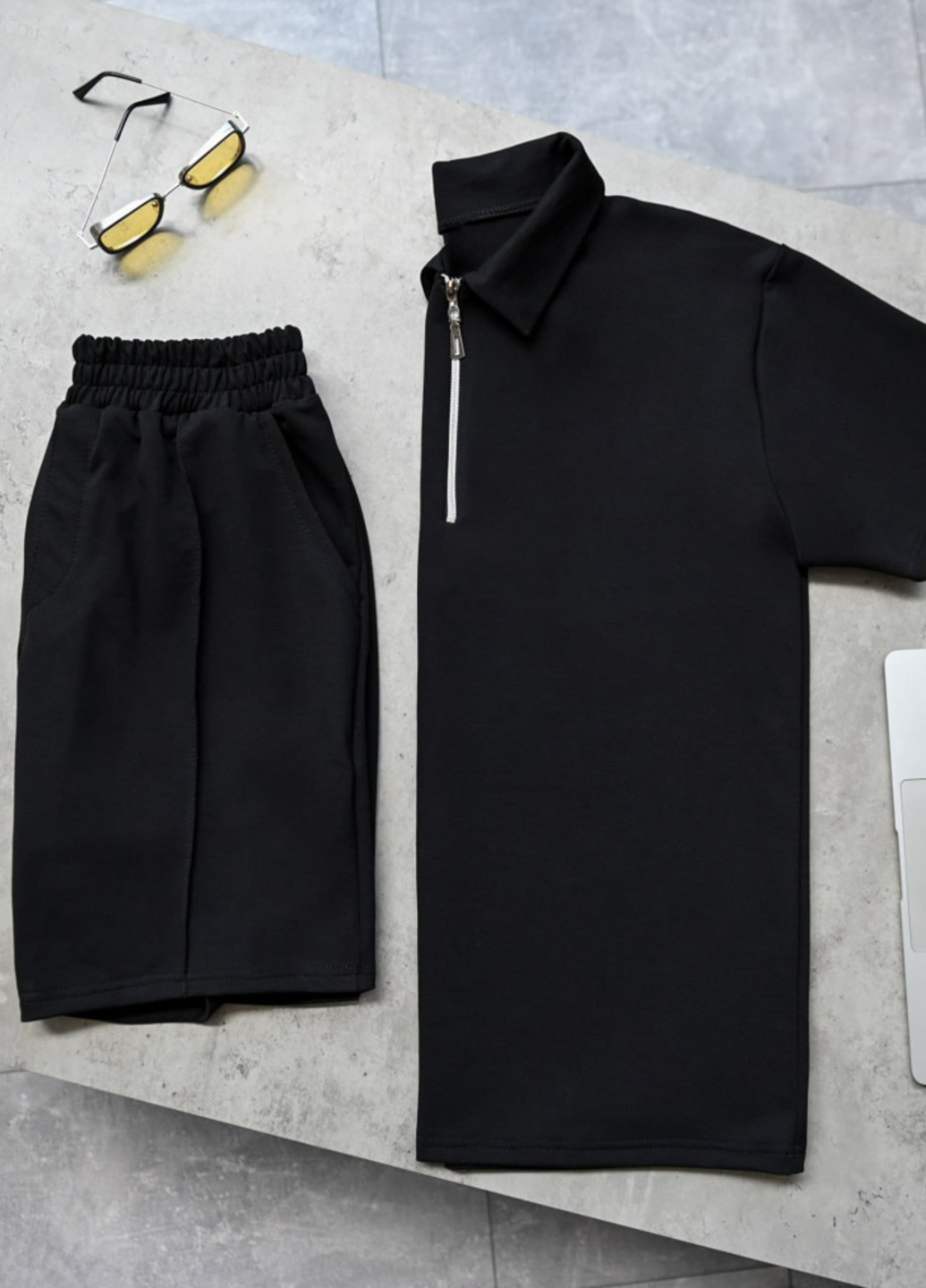 Черный костюм поло и шорты ShopnGo