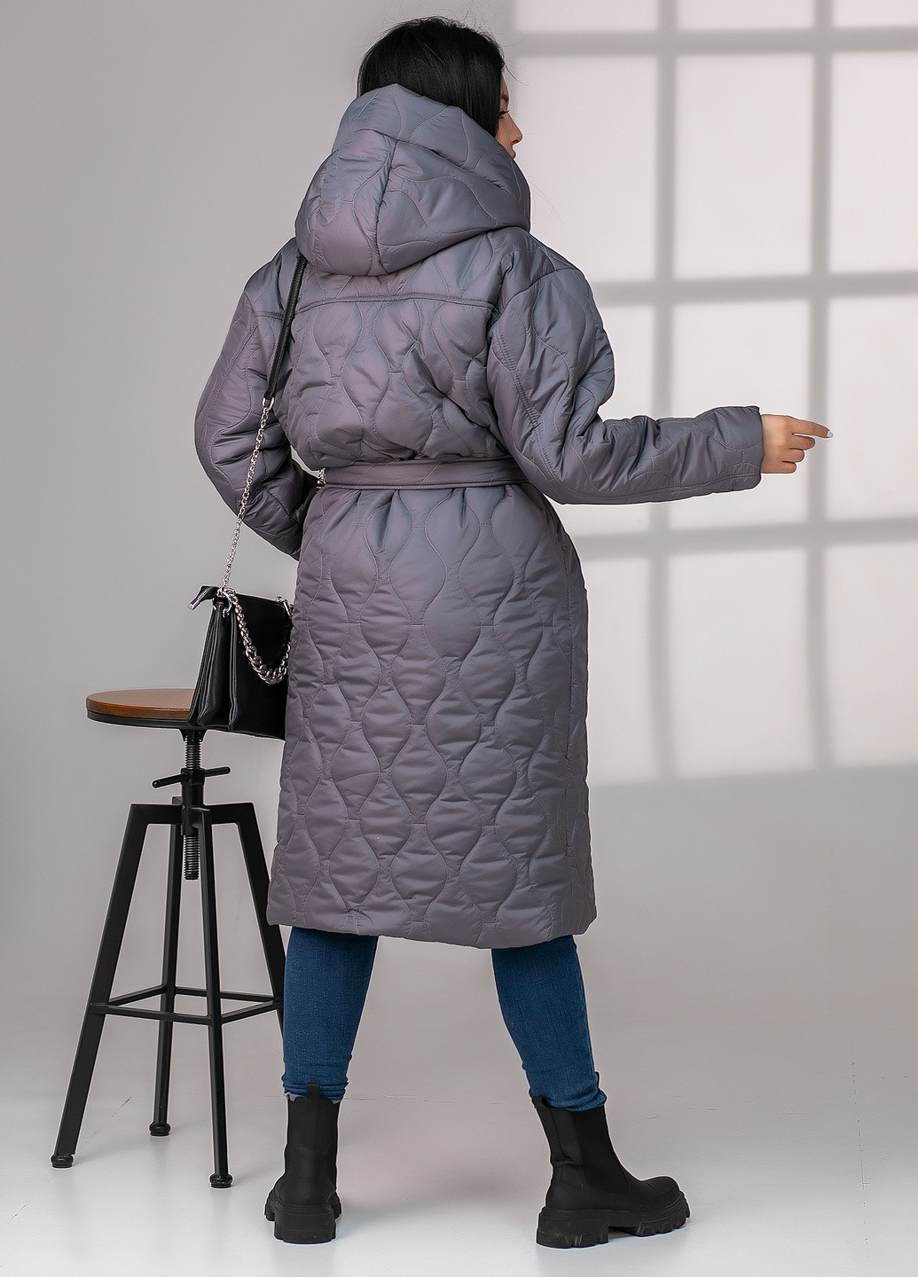 Сіре зимнє Жіноча зимове тепле довге пальто InFashion