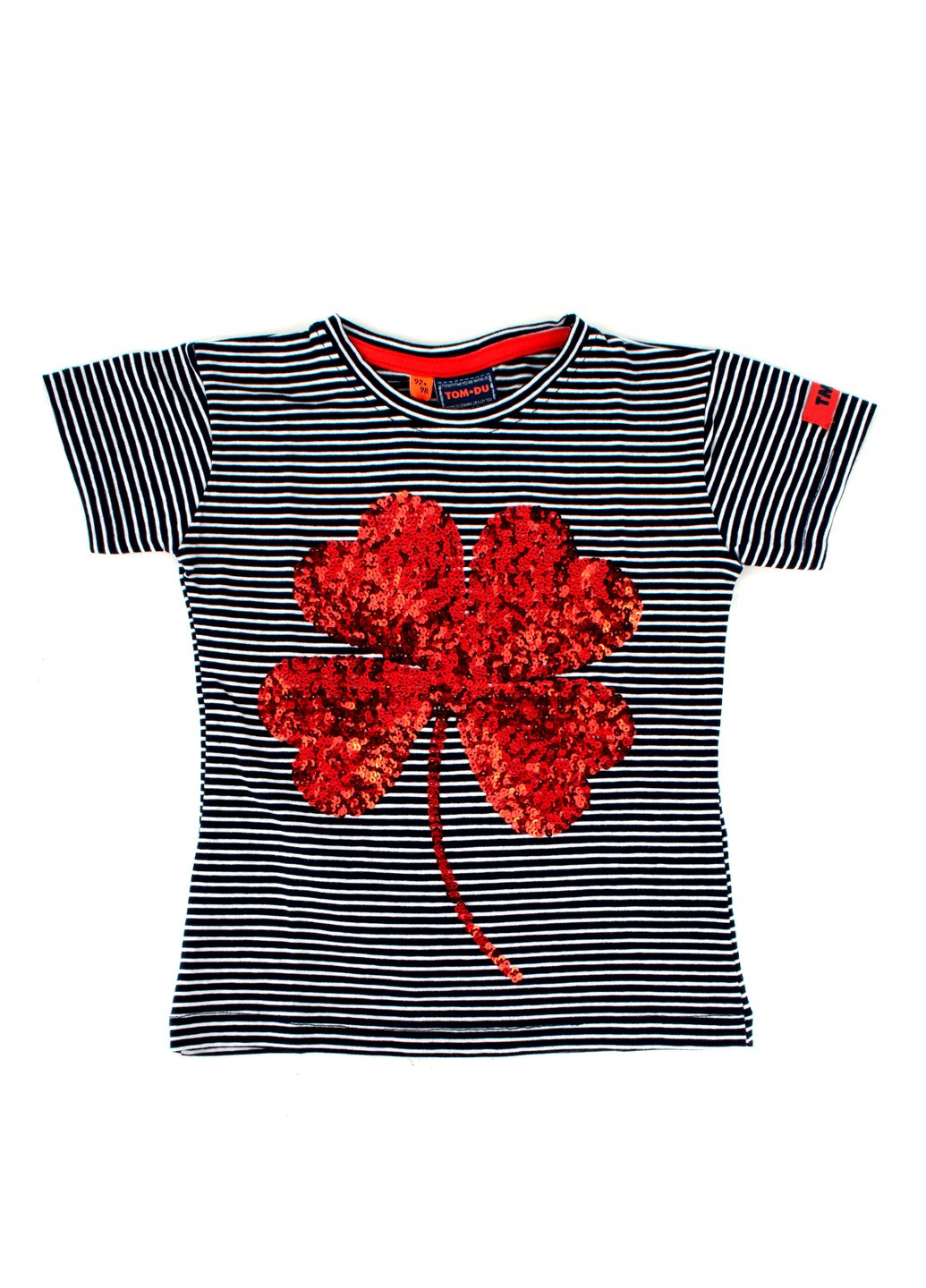 Красная футболка на девочку полосатая tom-du с пайетками TOM DU