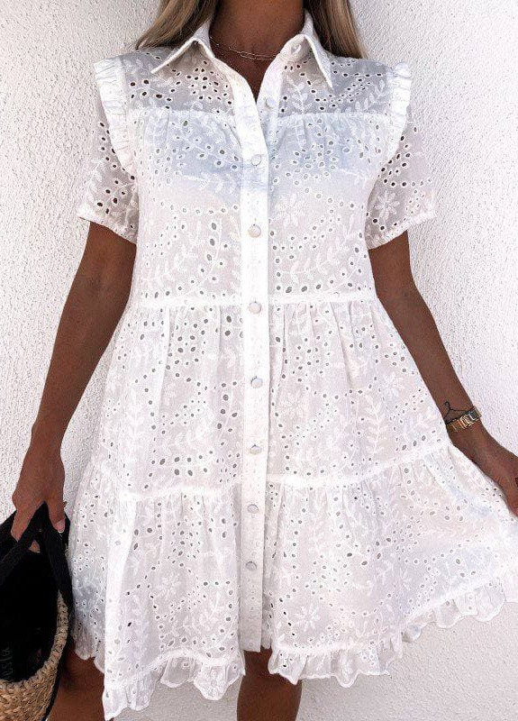 Белое женское платье белого цвета из прошвы на пуговицах размер 305856 New Trend