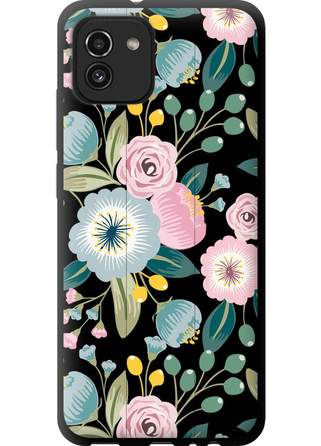 TPU черный чехол 'Цветочные обои v2' для Endorphone Samsung Galaxy A03 A035F (258087537)