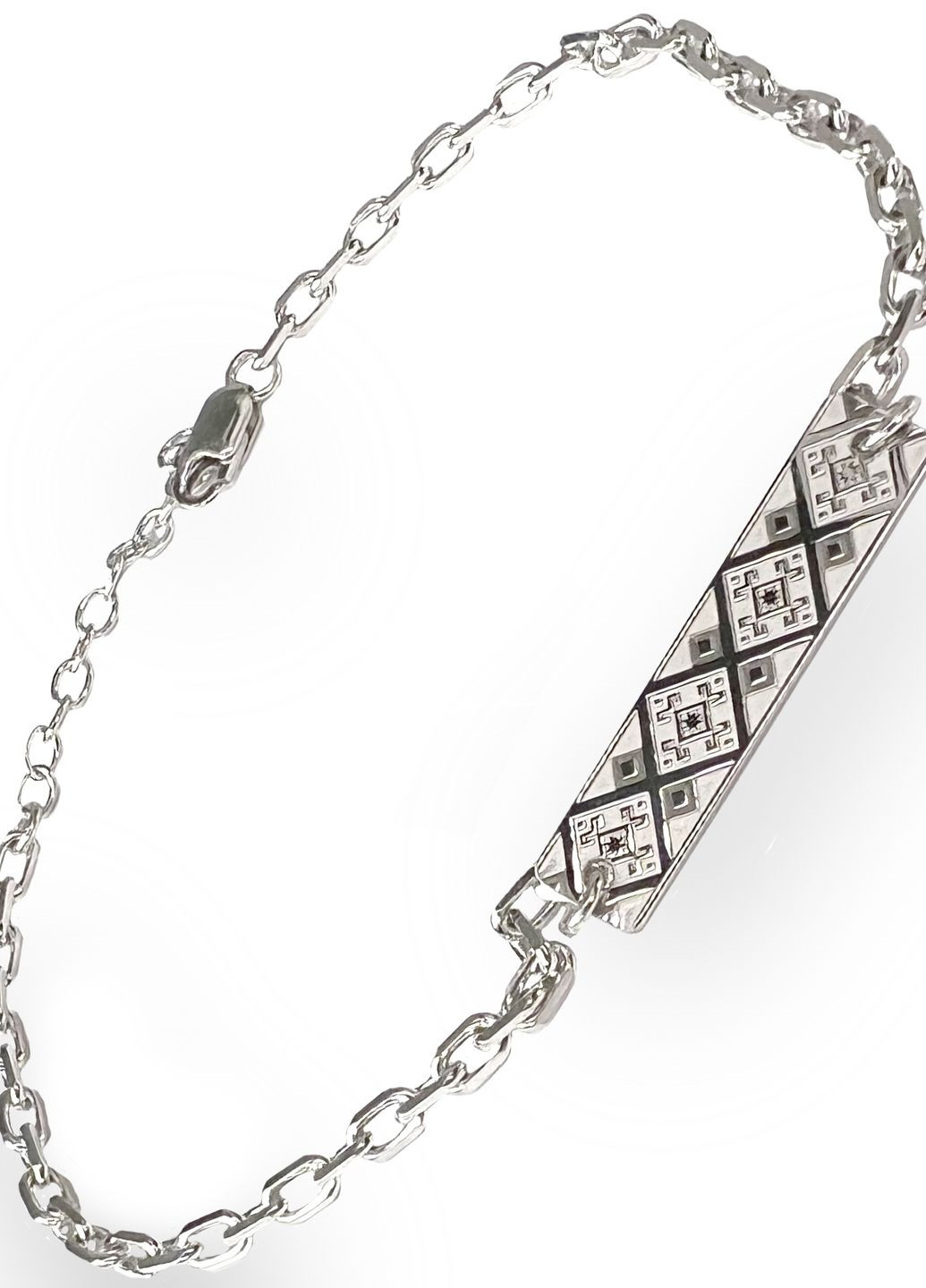 Срібний браслет Вишиванка на срібному ланцюжку «Орнамент Борщівський» регульований родований Family Tree Jewelry Line (266042182)