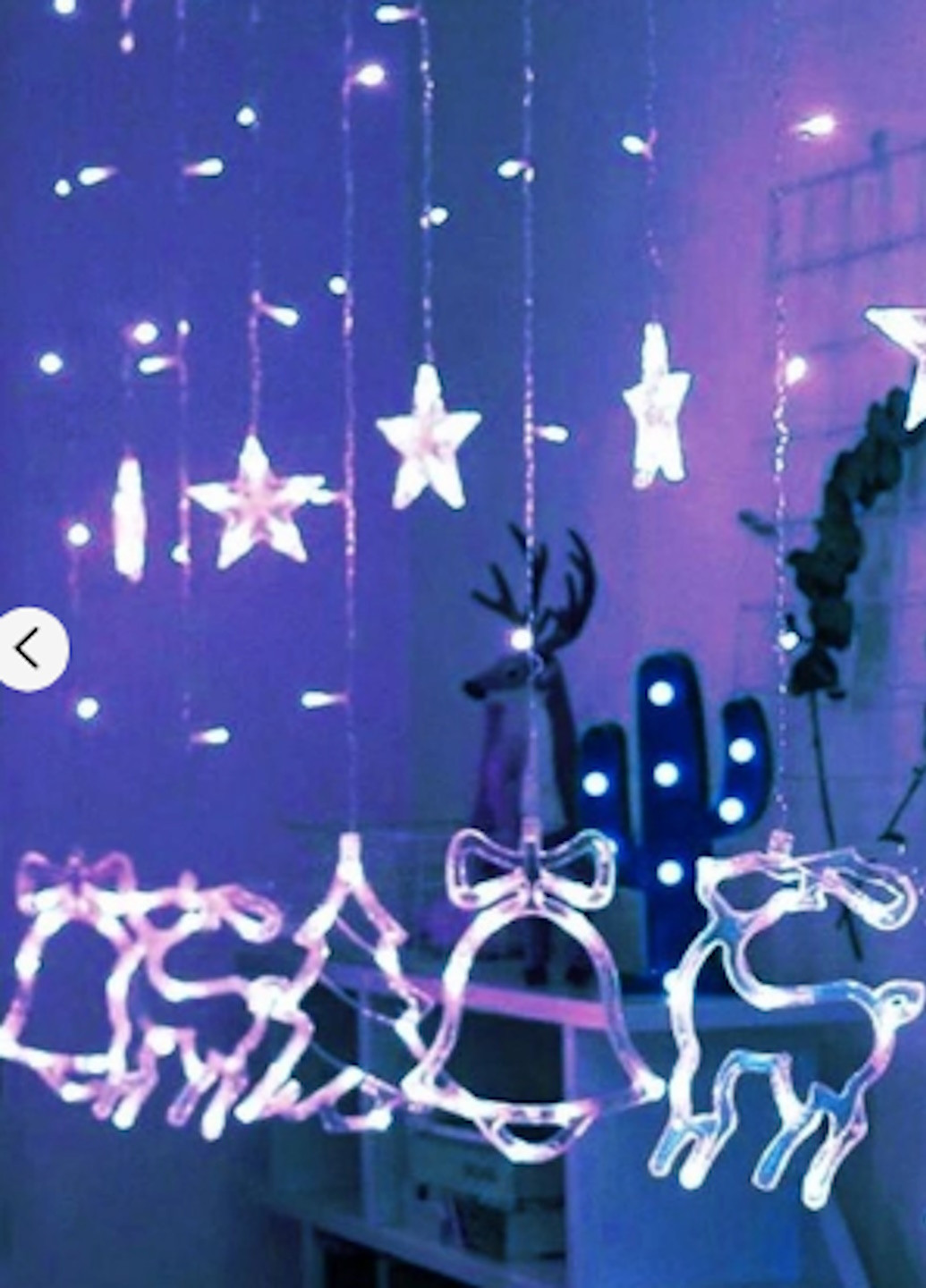 Новогодняя гирлянда Штора с формами колокольчик ёлка олень звезда тип света Холодный белый HX (269251481)