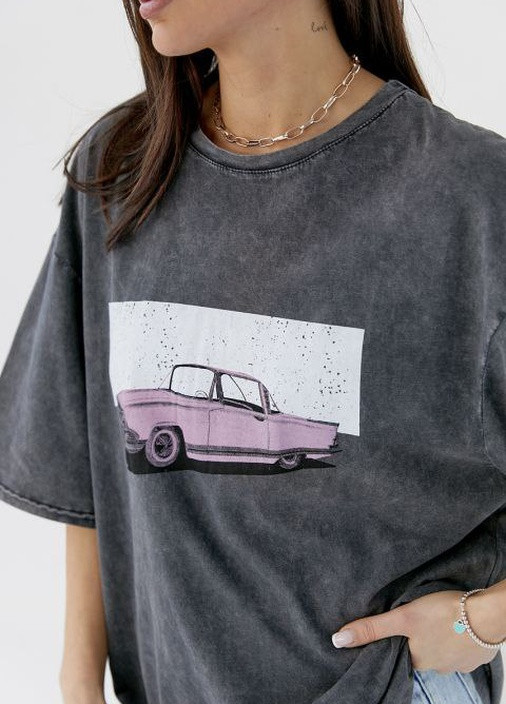 Серая футболка-туника варенка розовая машина серая No Brand