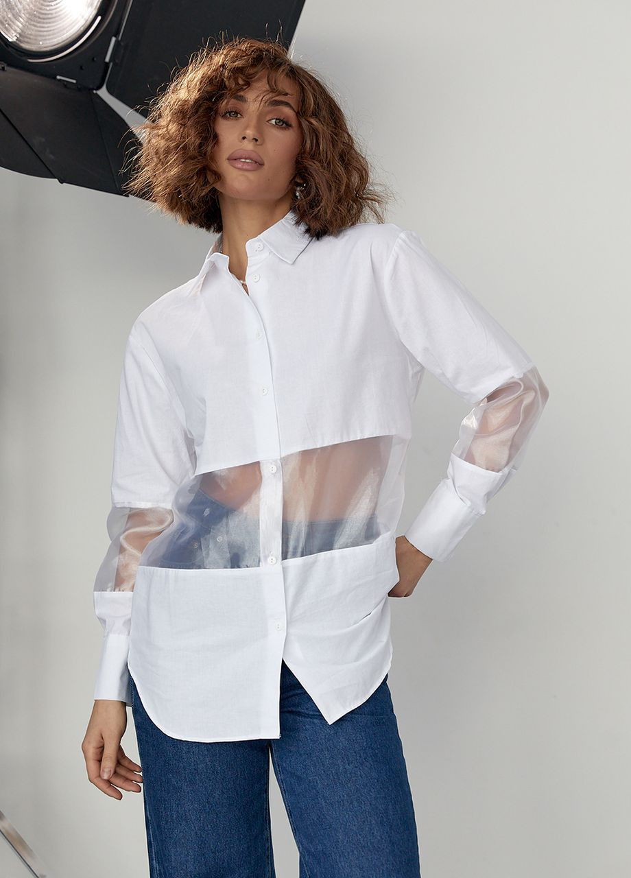 Подовжена жіноча сорочка з прозорими вставками Lurex (277330214)