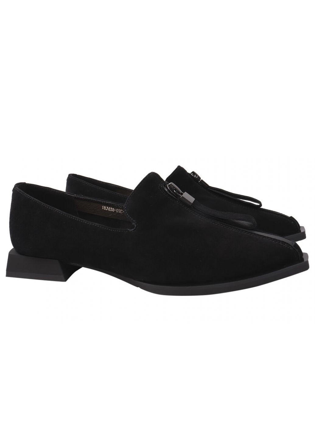 Туфлі жіночі з натуральної замші, на низькому ходу, чорні, Brocoly 310-21dtc (257426172)