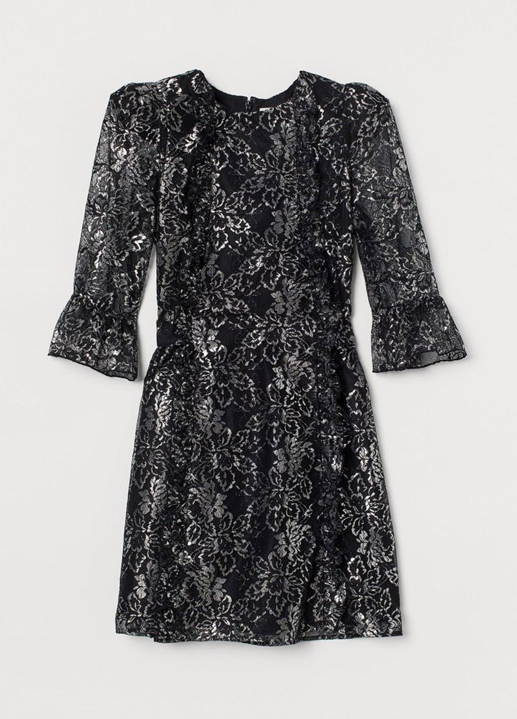 Черное коктейльное женское короткое платье в цветочный принт (10222) 36 черное H&M