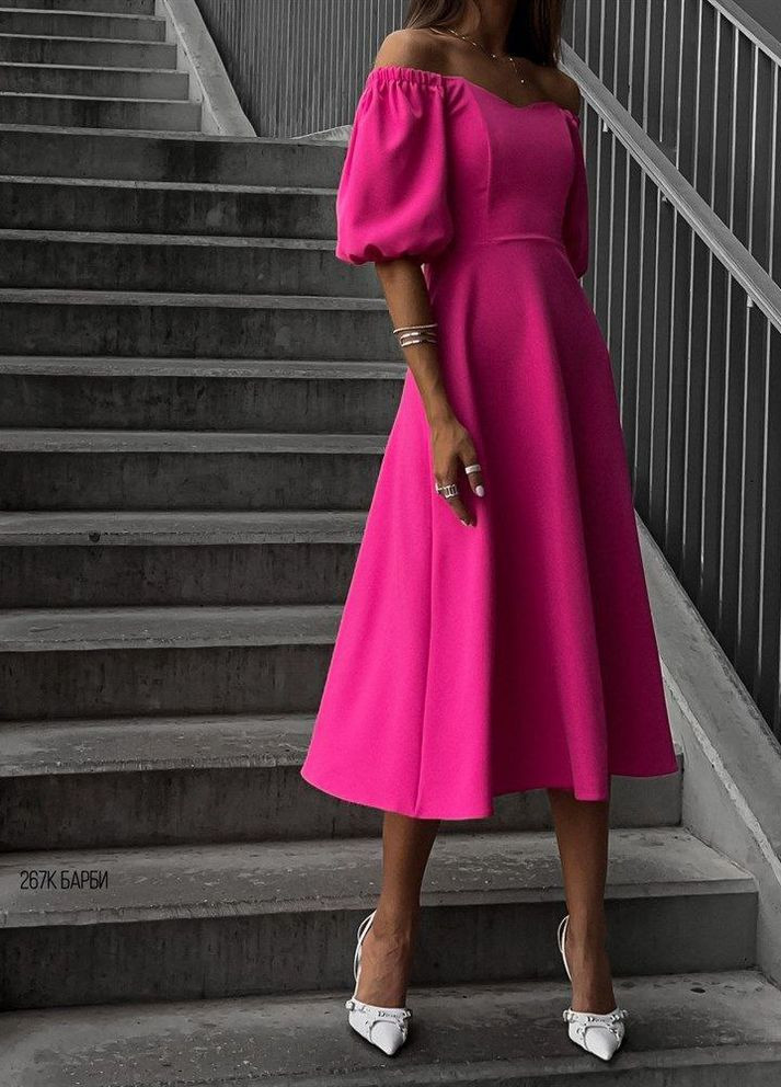 Рожева ніжна довга сукня з регульованими плечима, шикарна сукня міді з костюмки, яка підкреслює всі плюси фігури No Brand