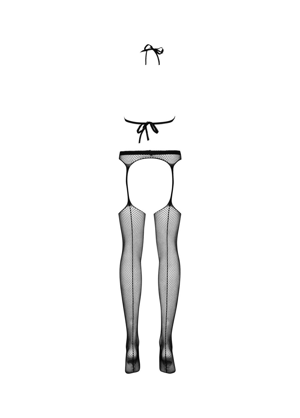 Сітчастий бодістокінг з імітацією топа, пояса та панчохи Bodystocking N108 S/M/L, чорний, Obsessive (271991678)
