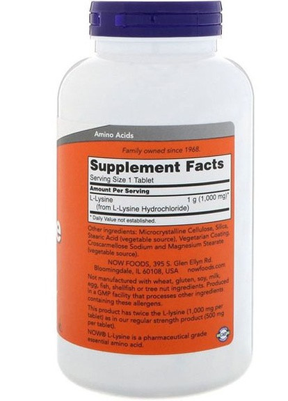 L-Lysine 1000 mg 250 Tabs NF0123 Now Foods (256722811)