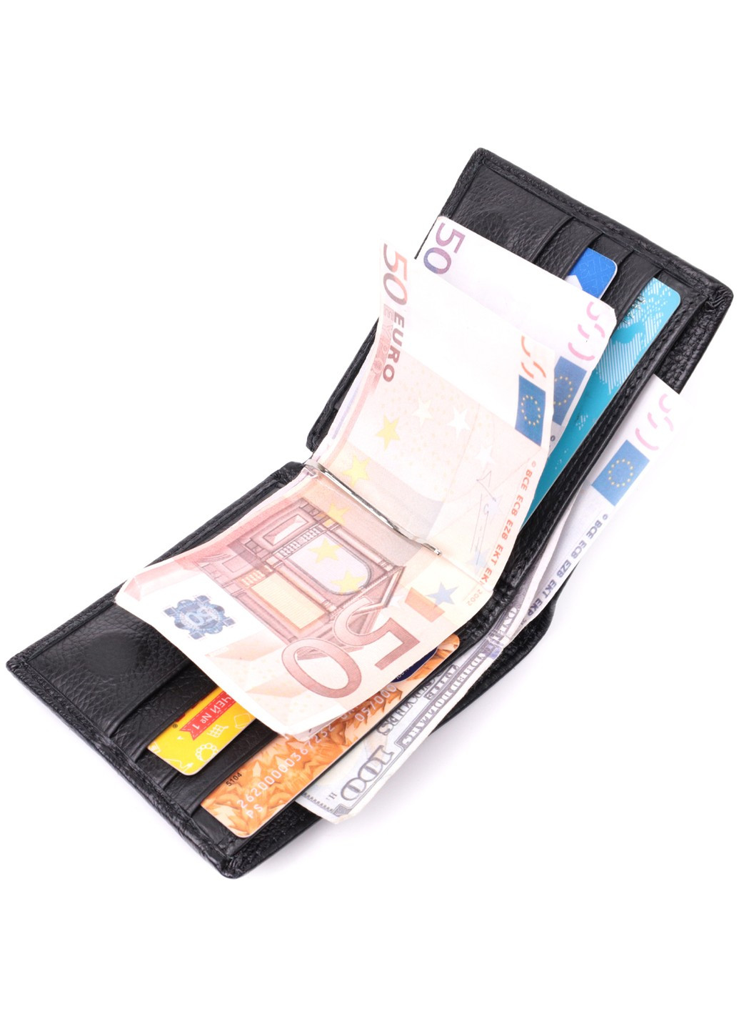 Чоловіче шкіряне портмоне із затискачем 22485 Чорний st leather (277980466)