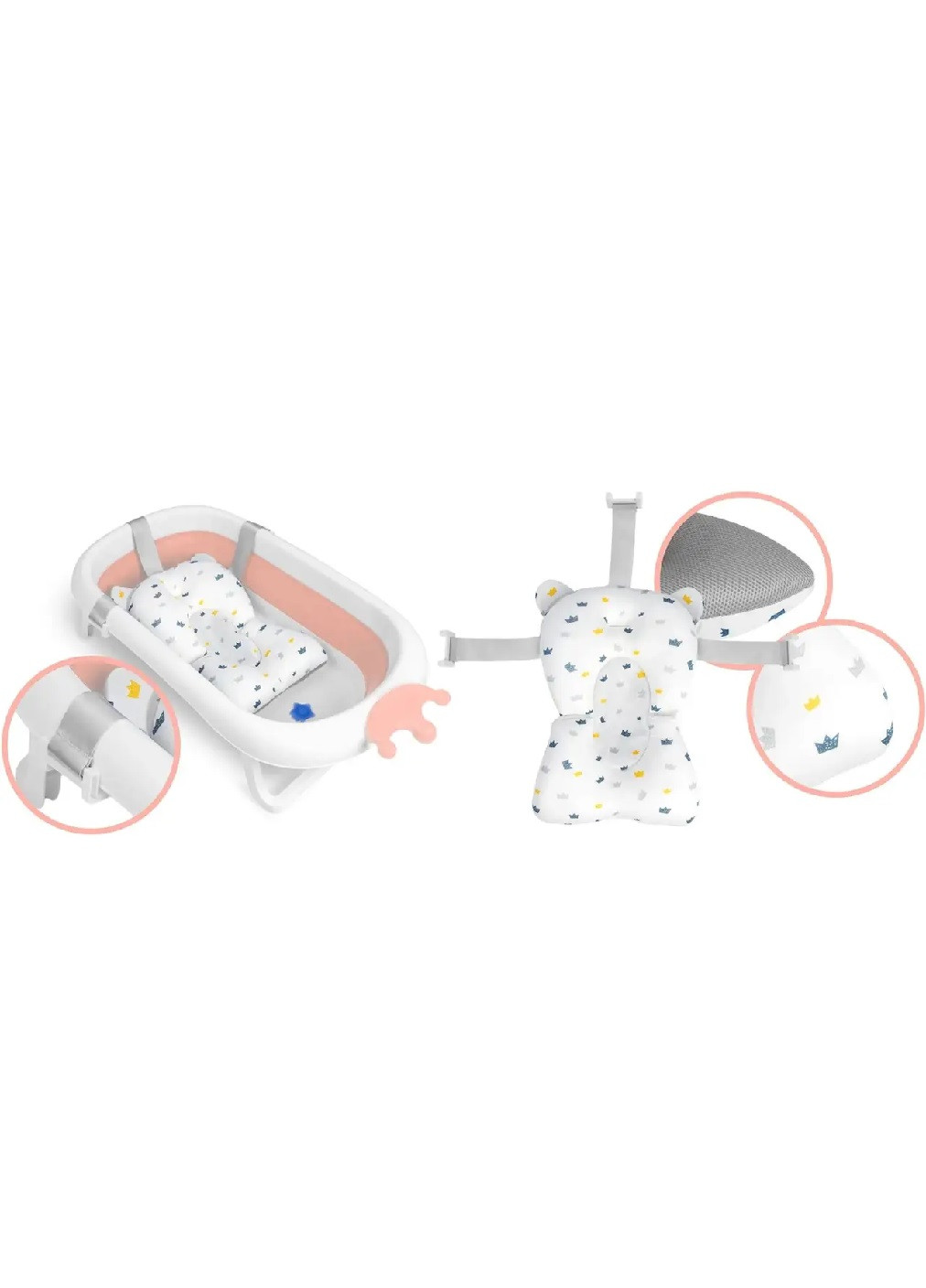 Складная компактная портативная ванночка с подушкой нескользящей отделкой для детей малышей (475162-Prob) Бело-розовая Unbranded (262596927)