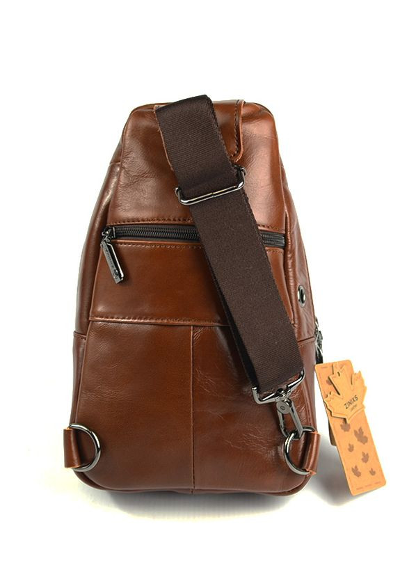 Коричнева чоловіча шкіряна сумка рюкзак слінг на одне плече нагрудна сумочка з натуральної шкіри No Brand (266423747)