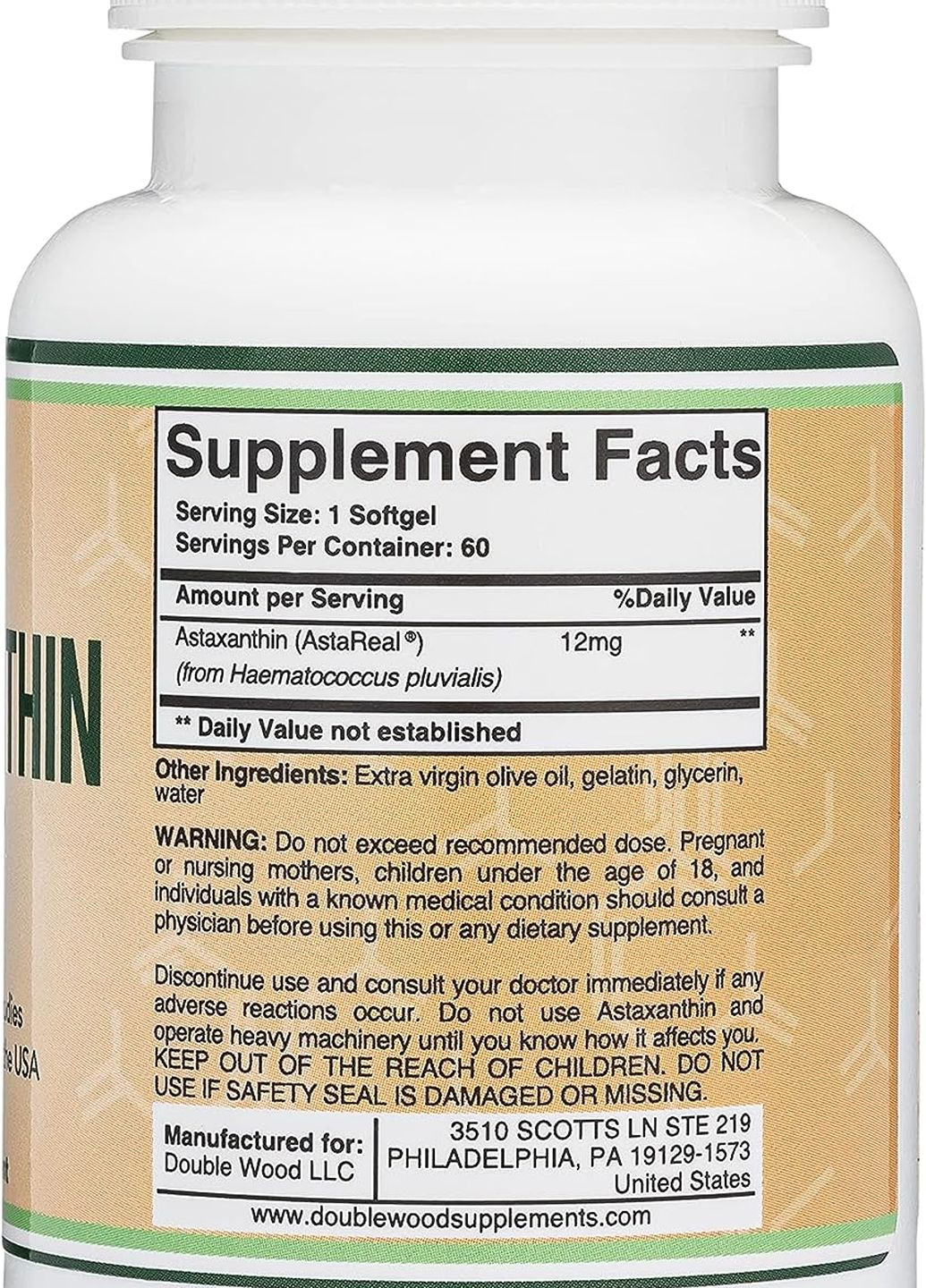 Аксантин Astaxanthin 12 mg 60 softgels Double Wood Supplements (261765741)