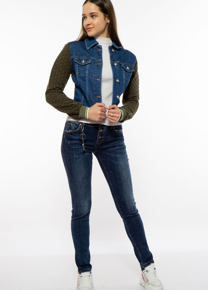 Бесцветная демисезонная куртка женская джинсовая (сине-оливковый) Time of Style