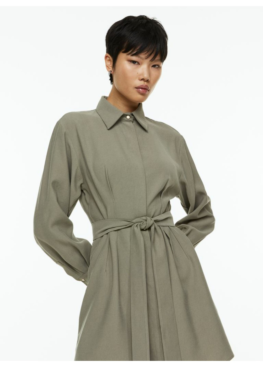 Зелена ділова жіноча сукня сорочка з поясом н&м (55631) 34 зелена H&M