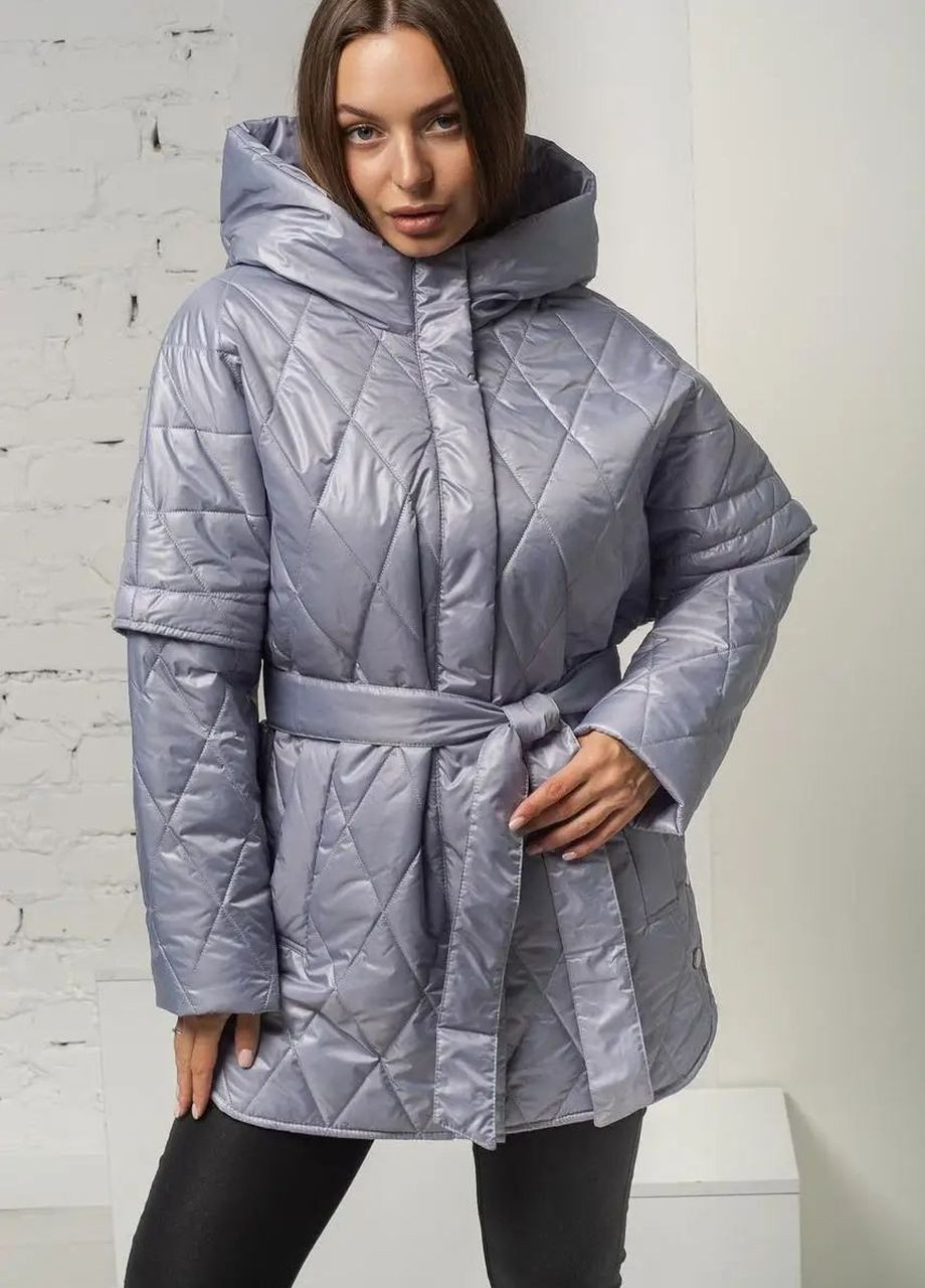 Сіра демісезонна осіння жіноча куртка вкликого розміру SK