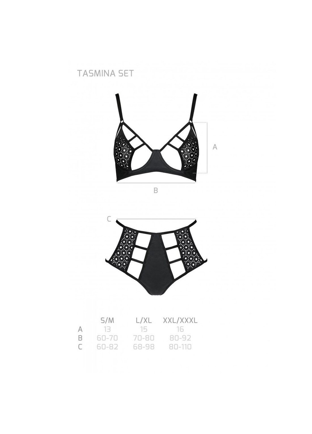 Комплект з екошкіри: бюстгальтер та трусики з перфорацією Tamaris Set black XXL/XXXL — Passion (256927209)