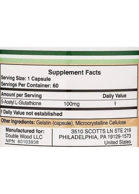 Double Wood S-Acetyl L-Glutathione 100 mg 60 Caps Double Wood Supplements (265623985)