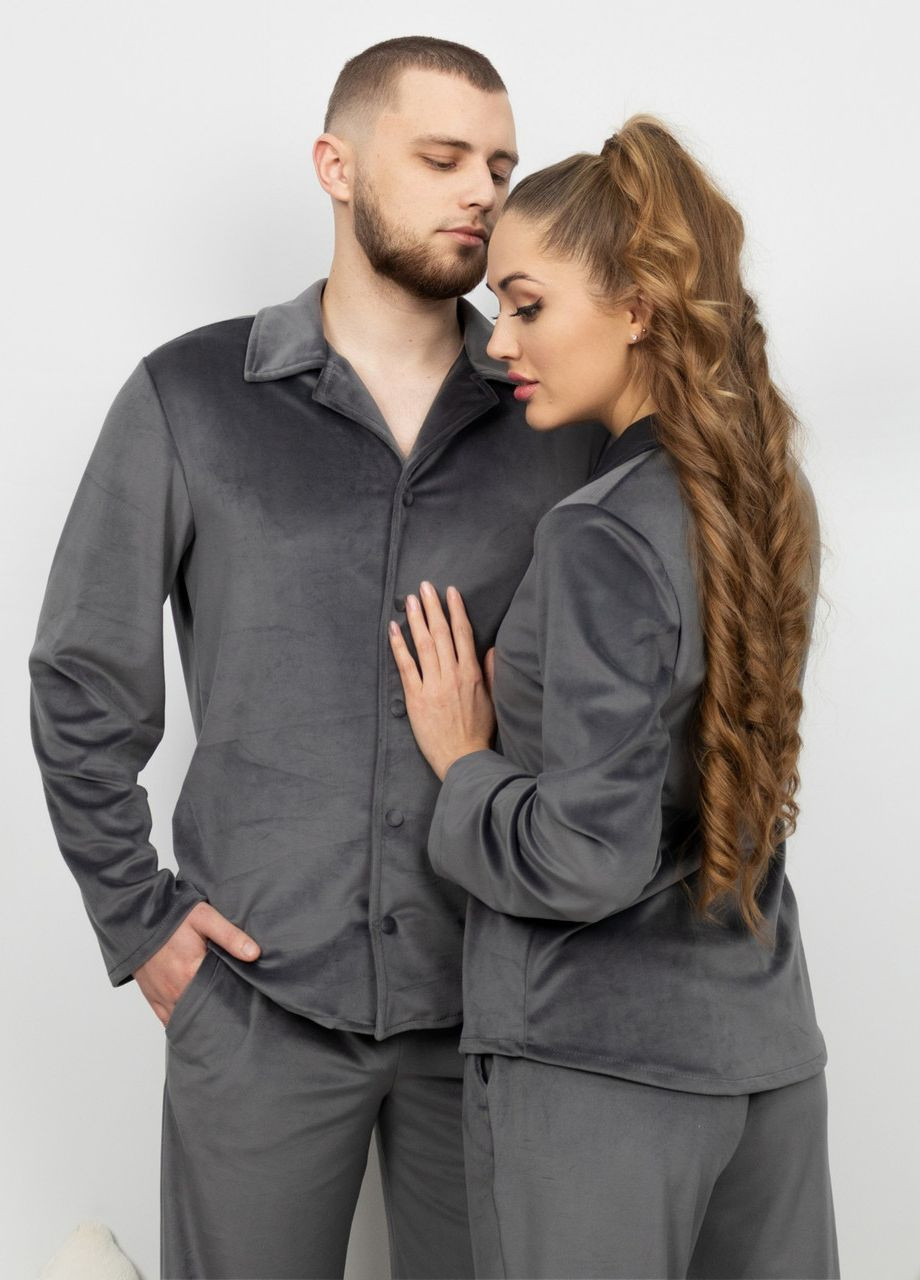 Піжама костюм чоловічий домашній велюровий сорочка зі штанами Графіт Maybel (276970334)