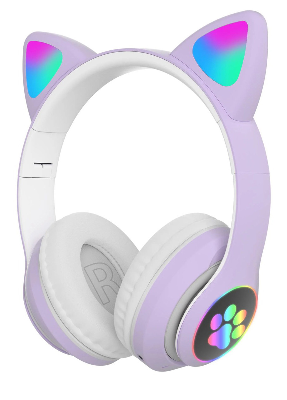 Бездротові дитячі MP3 Навушники з котячими Вушками з підсвіткою з MicroSD з FM-Радіо Cat Ear STN-28 Bluetooth Фіолетові No Brand (277949451)