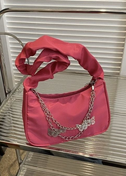 Жіноча класична сумка 6579 через плече клатч на короткій ручці багет червона No Brand (276062774)