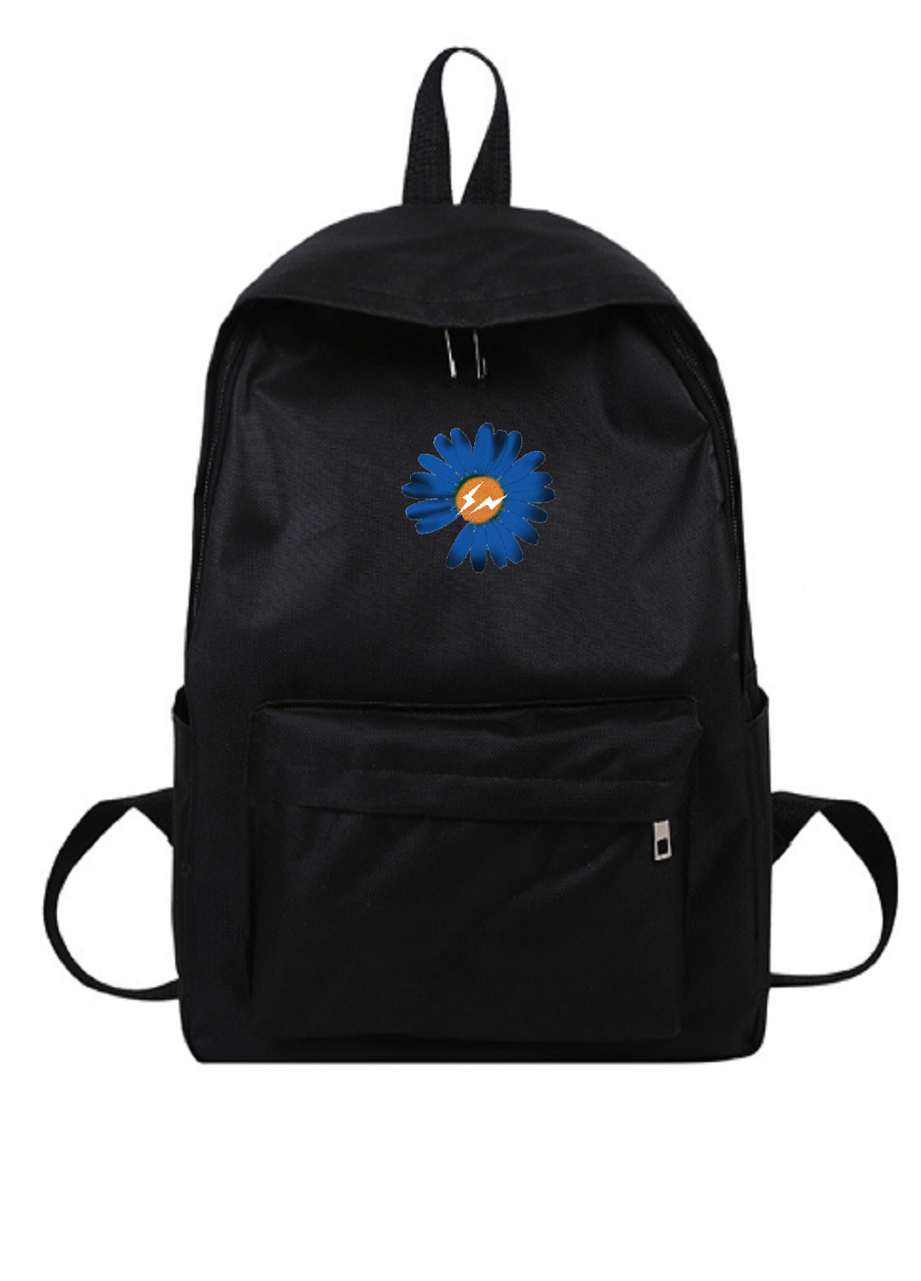 Рюкзак міський чорний 36*25 синя квіточка No Brand (259639789)