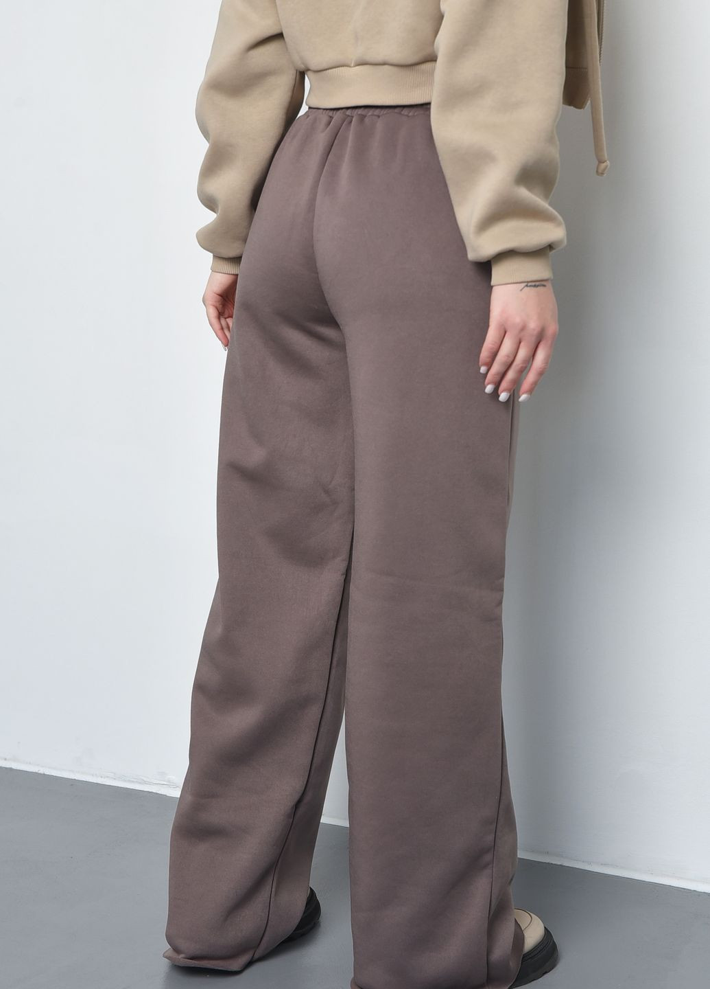 Спортивные штаны женские на флисе коричневого цвета Let's Shop (270364880)