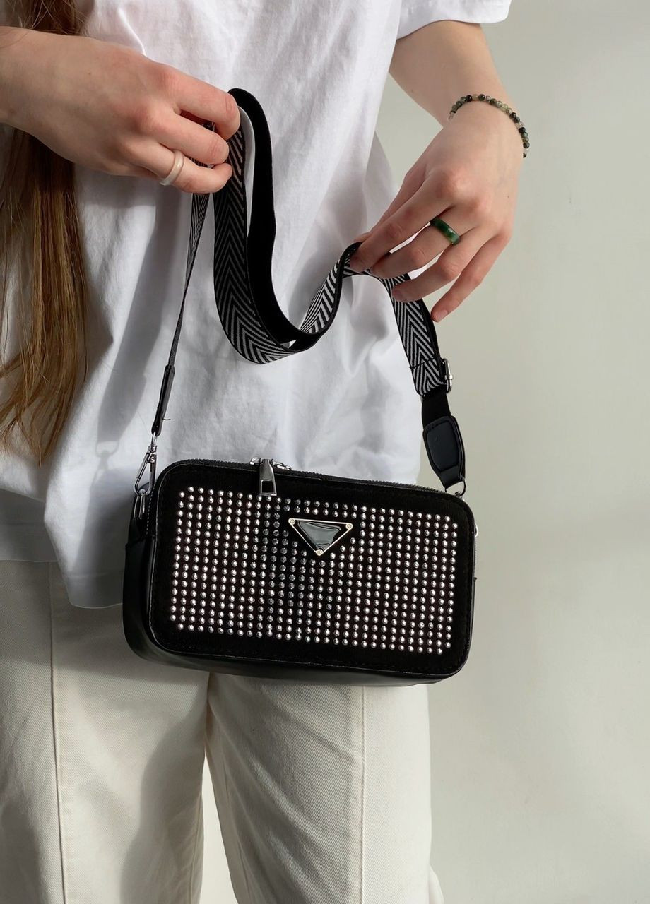 Жіноча класична сумка 2875-1 зі стразами крос-боді через плече чорна No Brand (277753318)