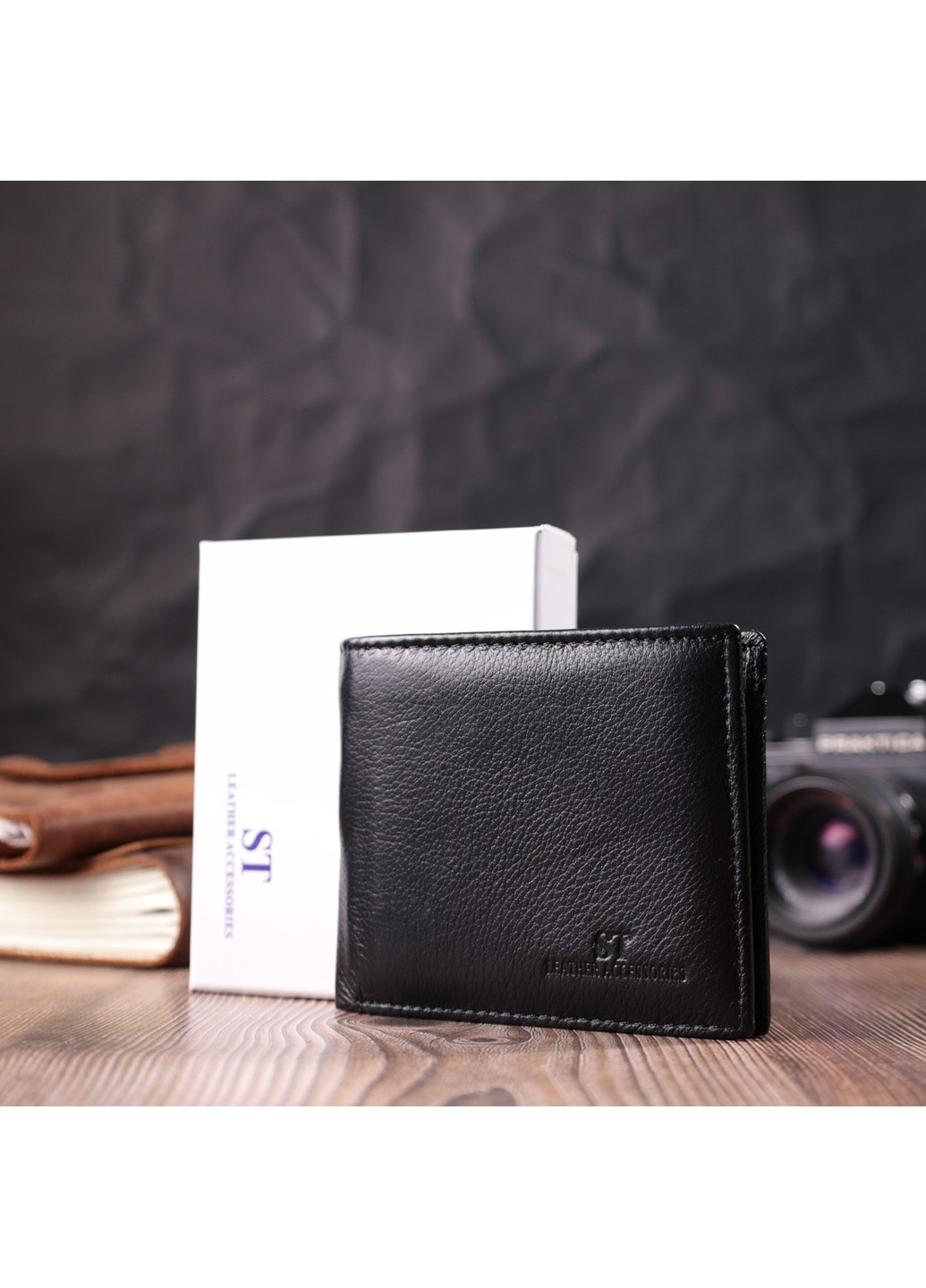 Шкіряне чоловіче портмоне із затискачем 22481 Чорний st leather (277980542)