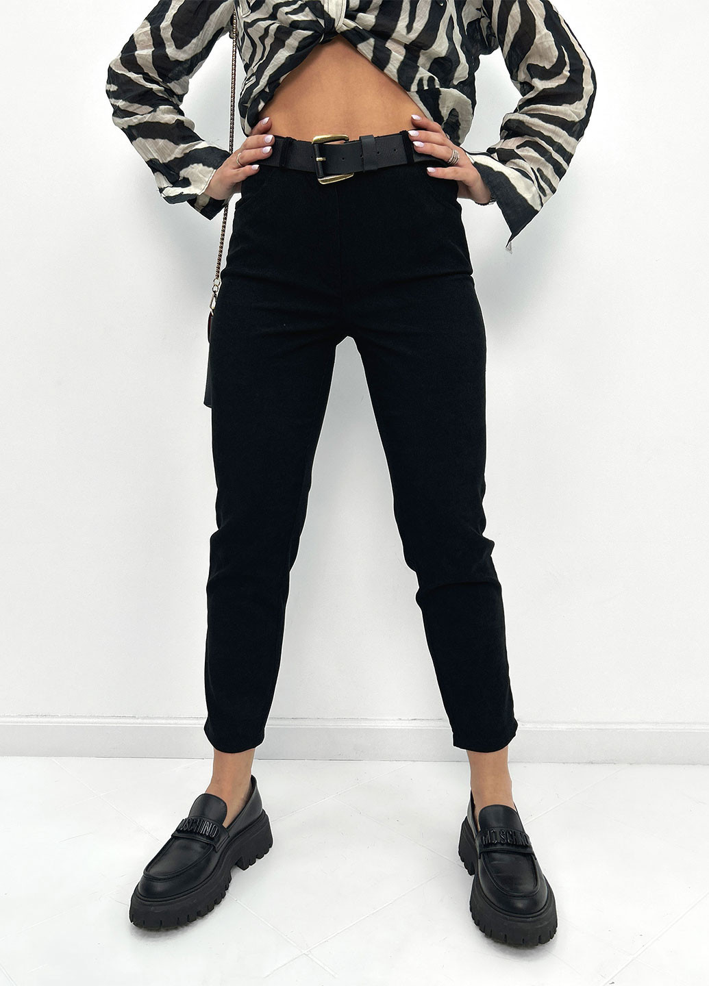 Черные классические, повседневный, кэжуал укороченные, прямые брюки Fashion Girl