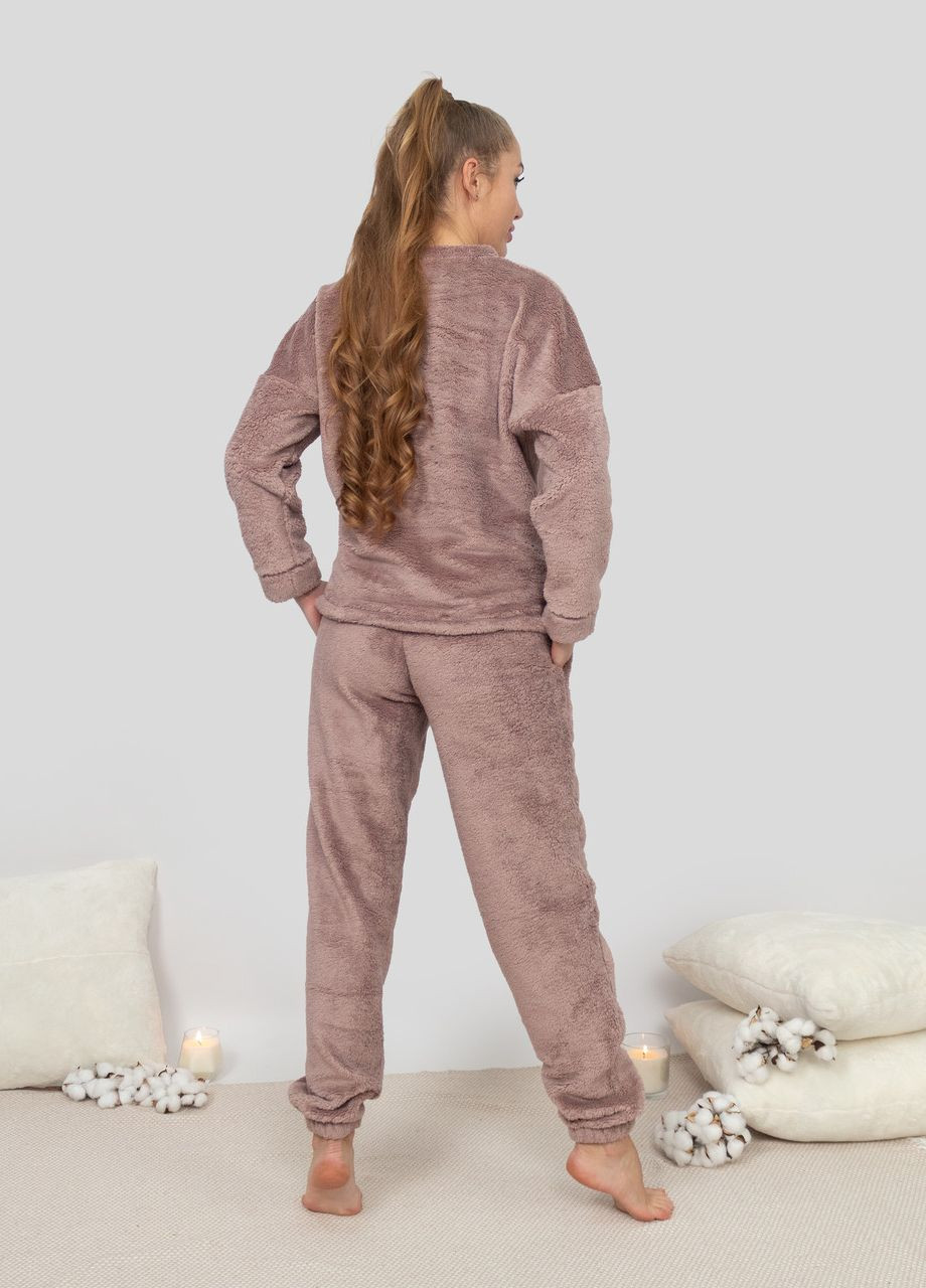 Кофейная всесезон пижама костюм домашний махровый кофта со штанами мокко Maybel