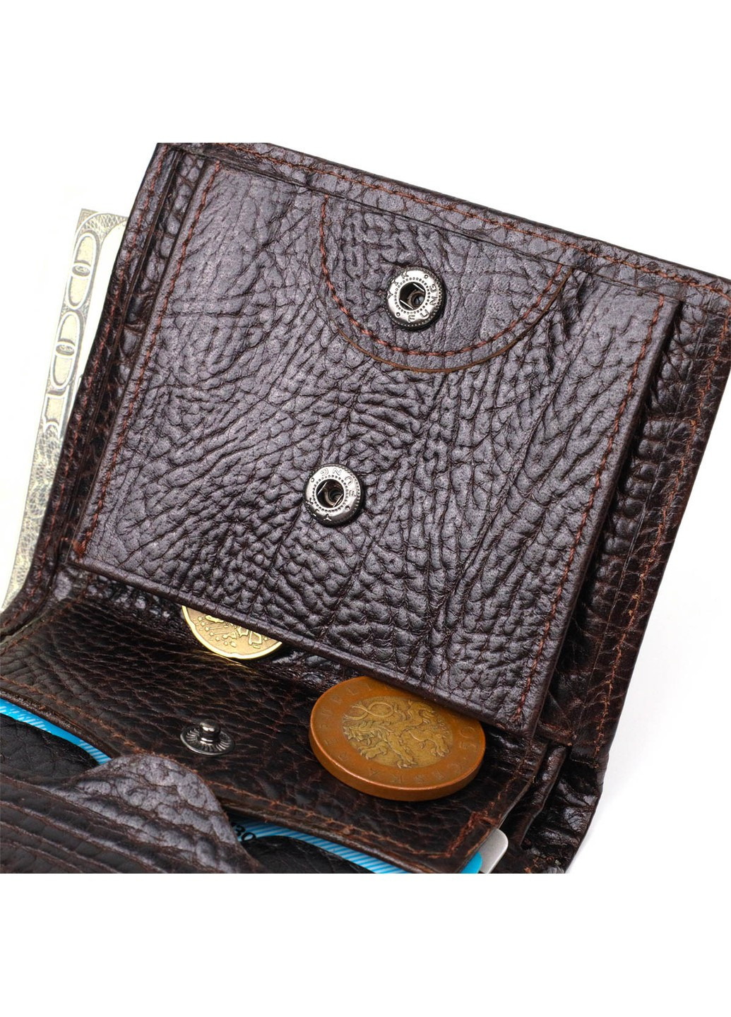Маленький гаманець із зручним функціоналом із натуральної шкіри 22068 Коричневий Tony Bellucci (262158045)