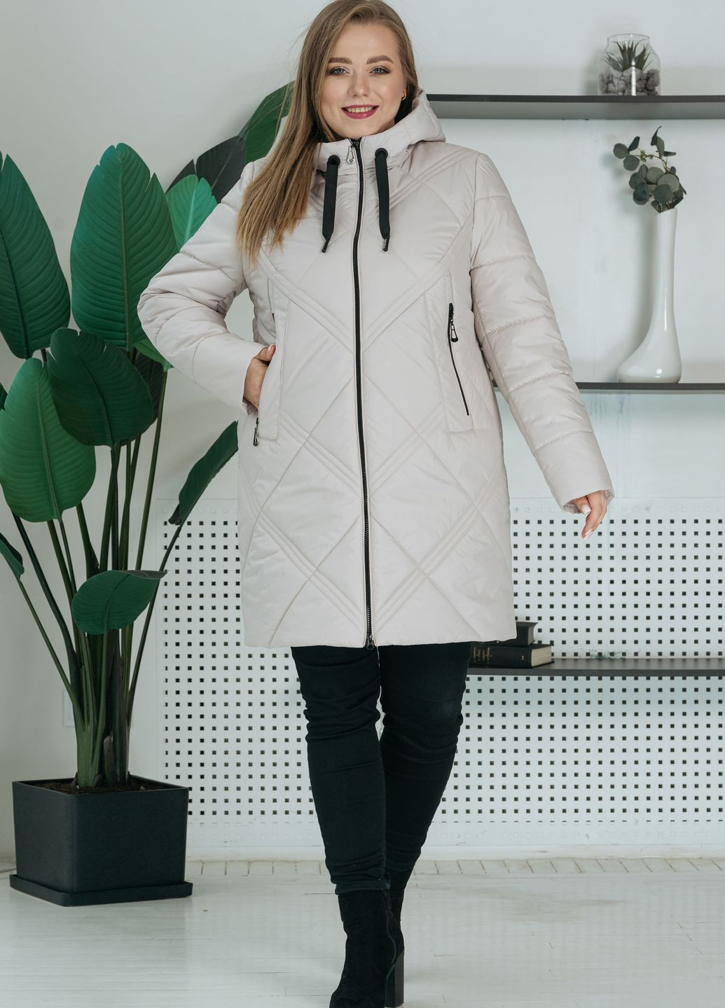 Бежевая демисезонная демисезонная женская куртка большого размера куртка-пальто SK