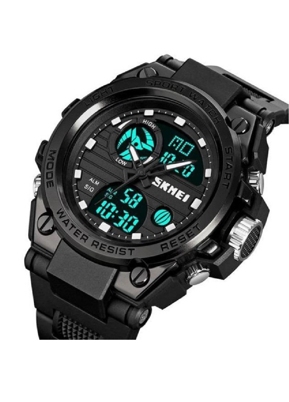 Наручные мужские спортивные часы с электролюминесцентной подсветкой арабскими цифрами индексами (475942-Prob) Черные Unbranded (275068603)