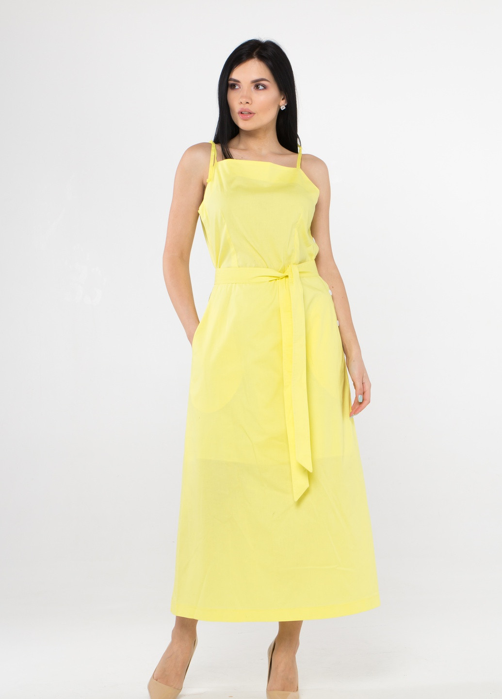 Желтое повседневный женское платье-сарафан летнее SK