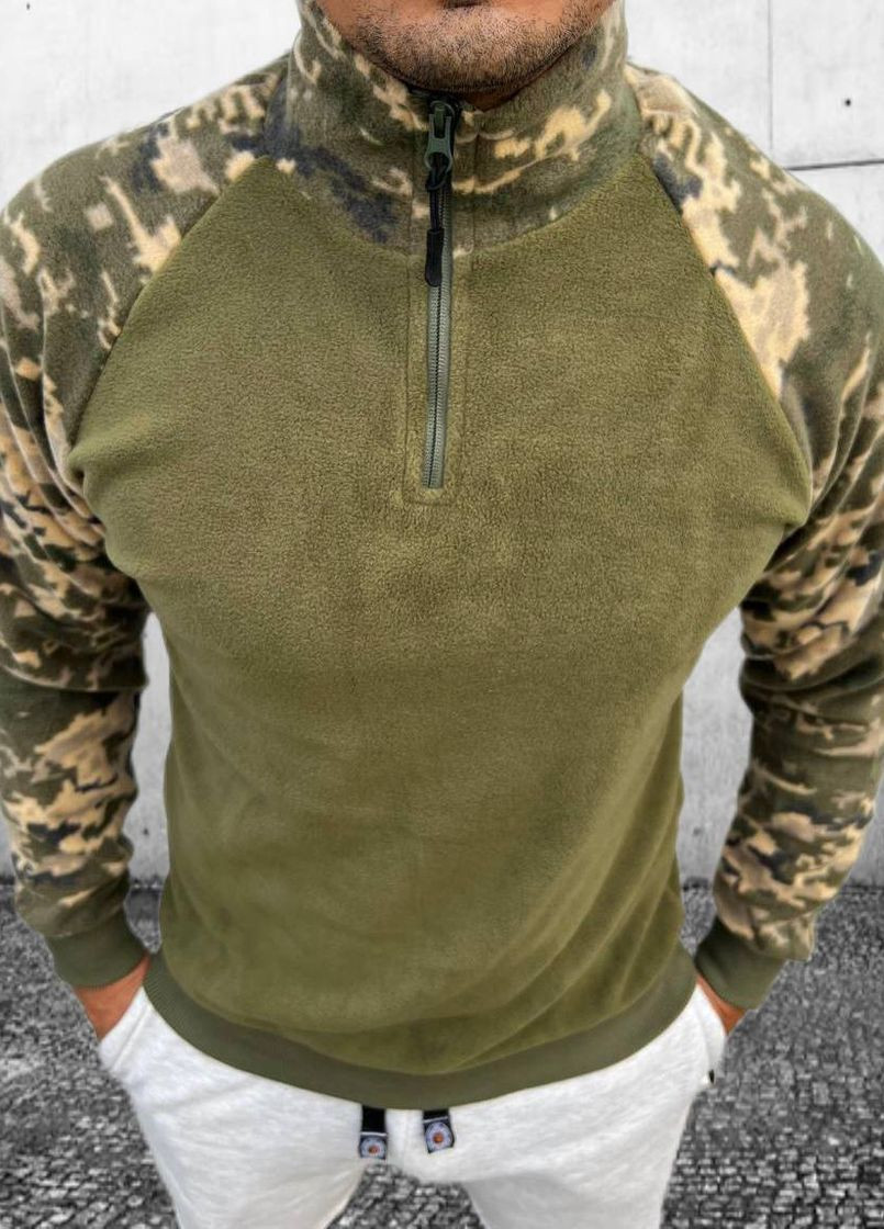 Мужской тактический пуловер No Brand - Прямой крой камуфляжный темно-зеленый повседневный, кэжуал флис - (267229968)
