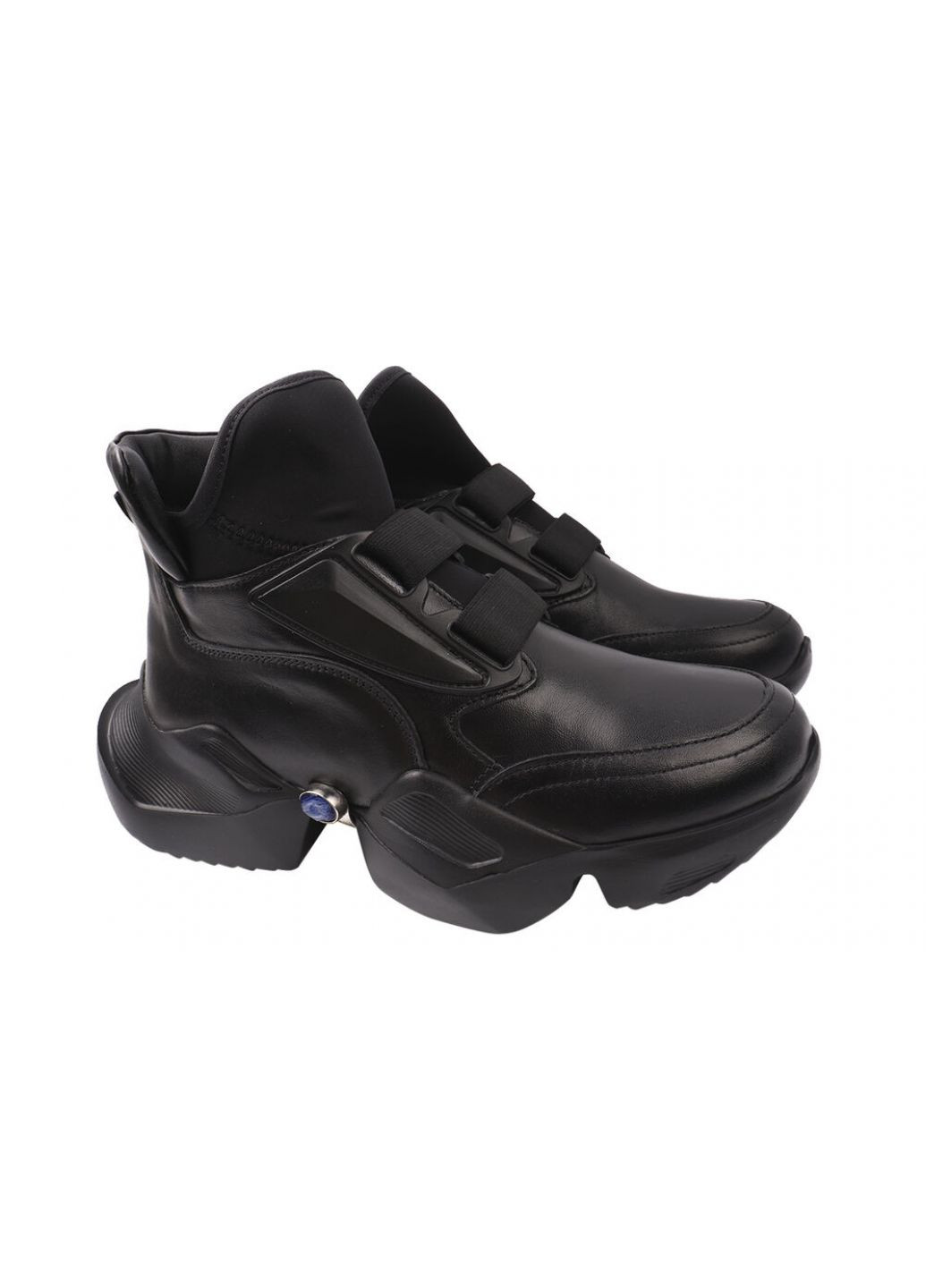 Черные ботинки женские из натуральной кожы,на платформе,высокие,черные,на резинке,турция Molly Bessa 236-20DK