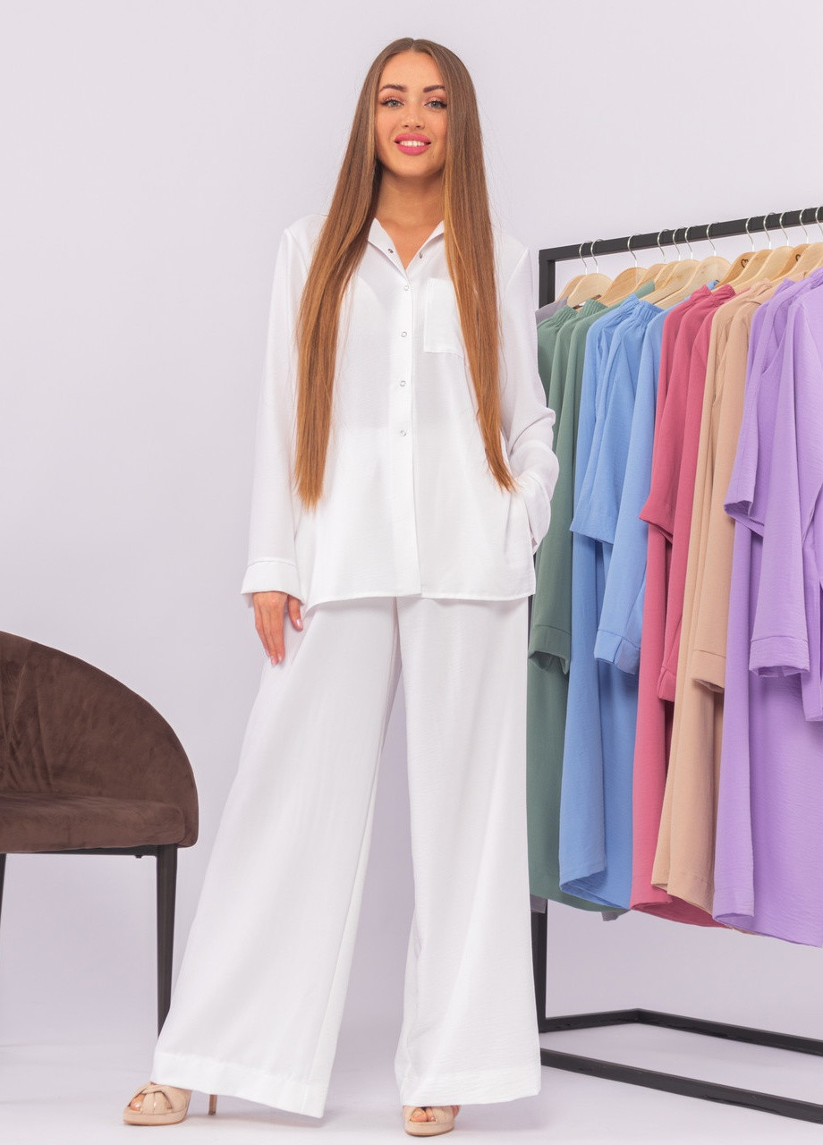 Женский костюм из креп жатки рубашка и штаны Белый Maybel (258818687)