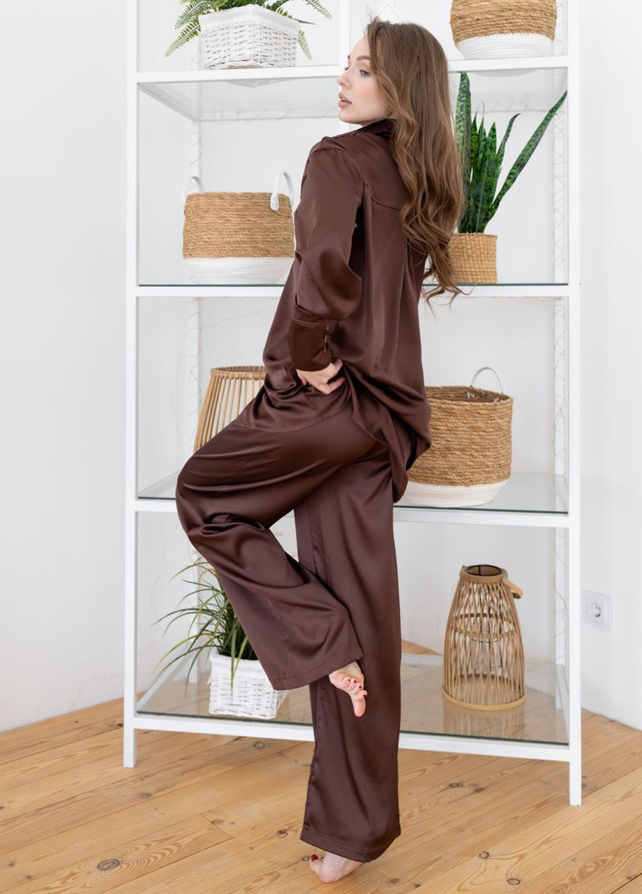 Коричнева жіночий домашній костюм сакура колір шоколад р.s/m 408387 New Trend