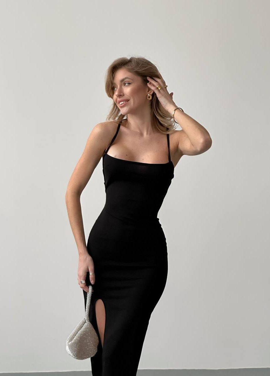 Черное коктейльное, вечернее женское платье креп-дайвинг No Brand