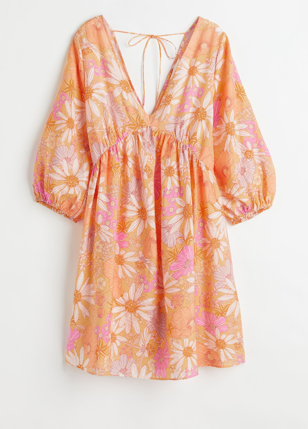 Оранжевое повседневный платье с v-образным вырезом цветочное футляр H&M с цветочным принтом
